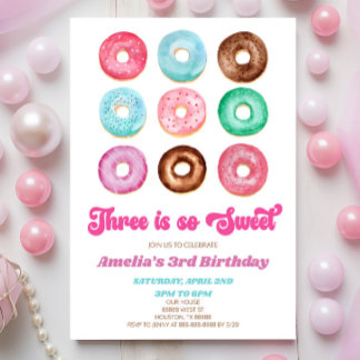 Drei ist so süß Donut 3. Geburtstag Party Einladung