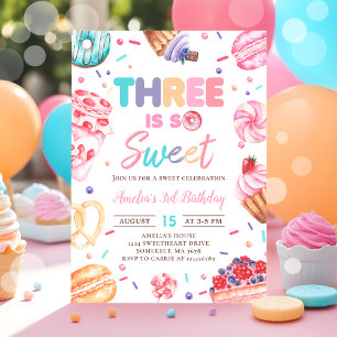 Drei ist Sweet Donut Candy 3. Geburtstag Einladung