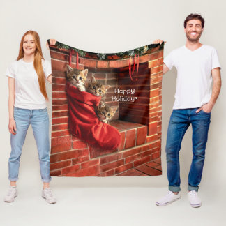 Drei Kätzchen in einer Weihnachtsstrumpf-Flanellde Fleecedecke