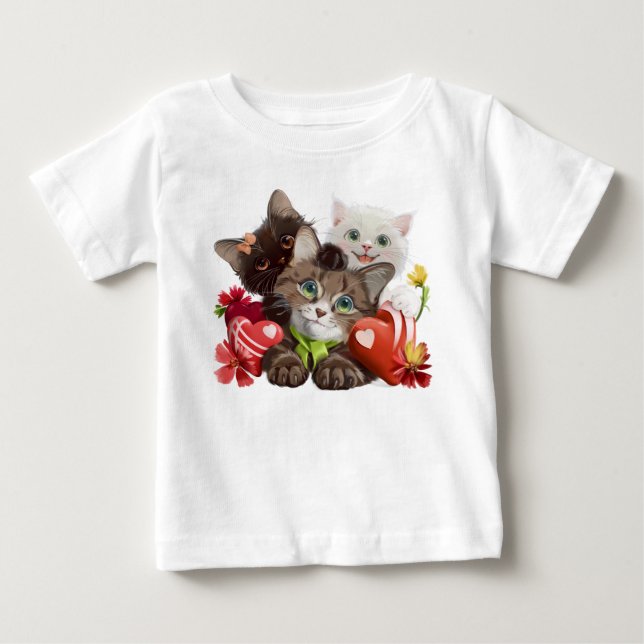 Drei Kätzchen und Herz Baby T-shirt (Vorderseite)
