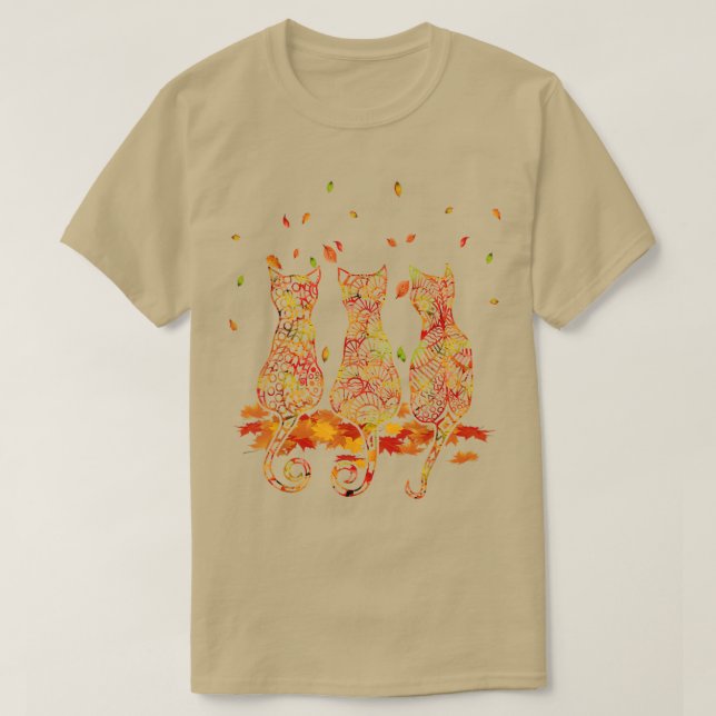 Drei Katzen Hallo Herbstblätter T-Shirt (Design vorne)