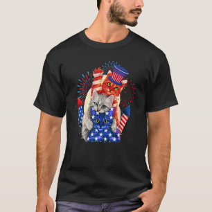Drei Katzen Hut Amerikanische Flagge Feuerwerk 4. T-Shirt