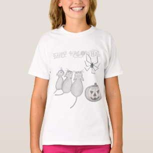 Drei Katzen, Kürbis und Halloween-Spinne T-Shirt