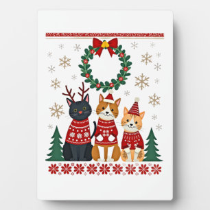 Drei Katzen Lustiger Weihnachtskatze hässlicher Xm Fotoplatte