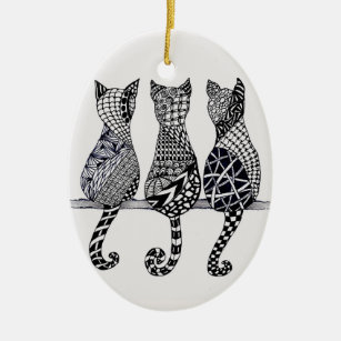 Drei Katzen Meow, fakultative Personalisierung Keramik Ornament
