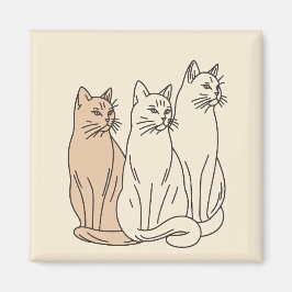 Drei Katzen Minimalistische Linie Kunst Magnet