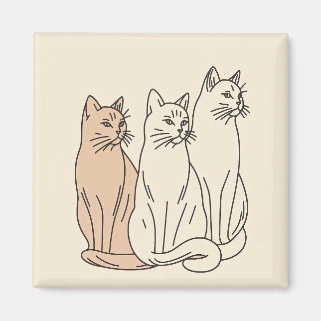 Drei Katzen Minimalistische Linie Kunst Magnet (Vorne)