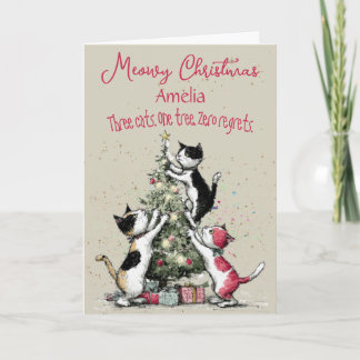 Drei Katzen schmücken eine Weihnachtsbaum-Weihnach Karte