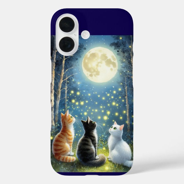Drei Katzen unter Vollmond iPhone 16 Hülle (Rückseite)