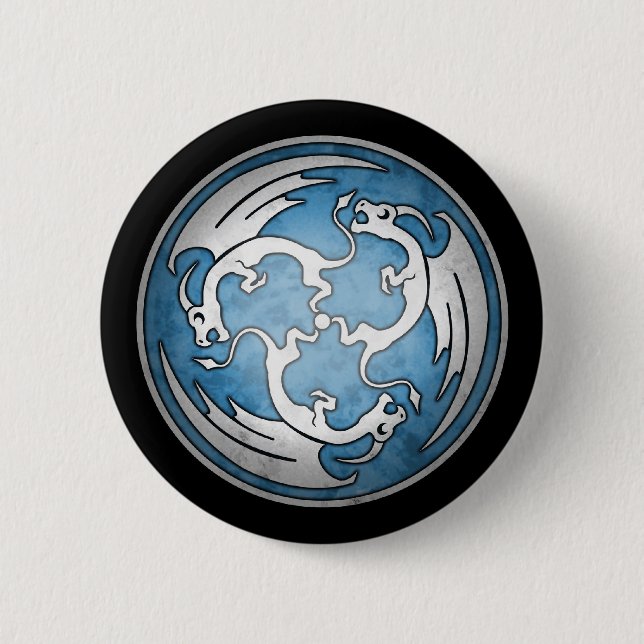 Drei keltischer Drache-Knopf - Blau Button (Vorderseite)