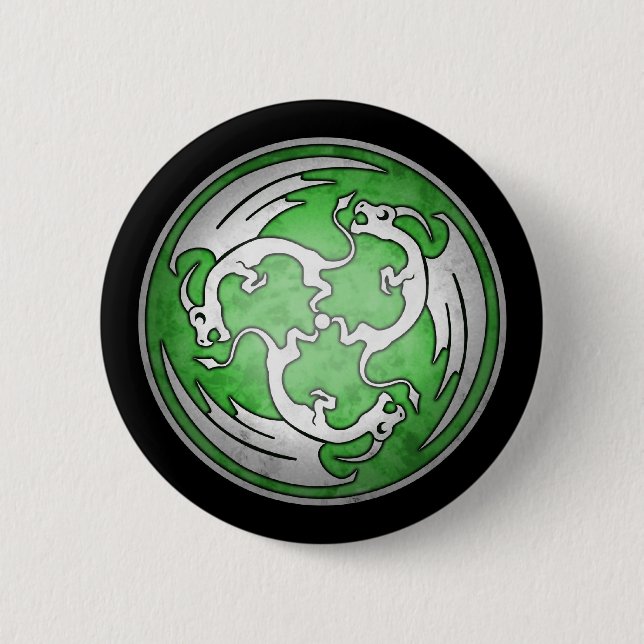 Drei keltischer Drache-Knopf - Grün Button (Vorderseite)