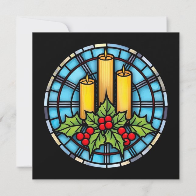 Drei Kerzen mit festgeklemmtem Weihnachtsglas Einladung (Vorderseite)