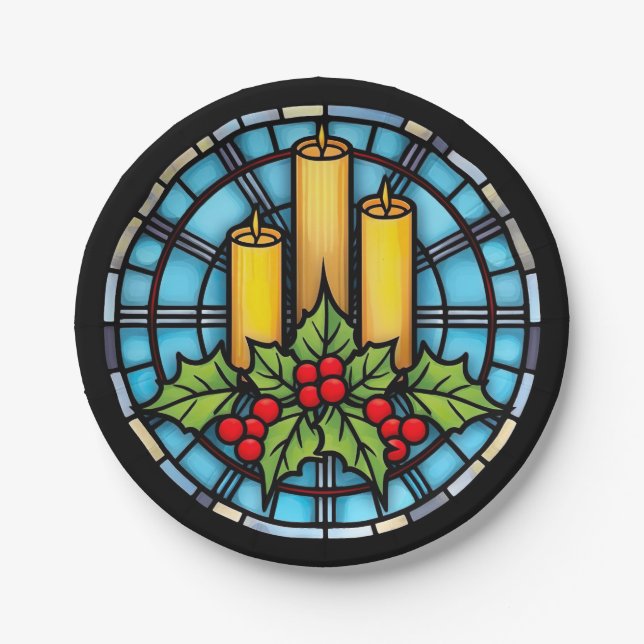 Drei Kerzen mit festgeklemmtem Weihnachtsglas Pappteller (Vorderseite)