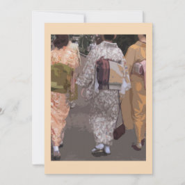 Drei kimono gekleidete Frauen auf einer Notenkarte Dankeskarte