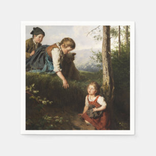 Drei Kinder, die wilde Berries im Wald picken Serviette
