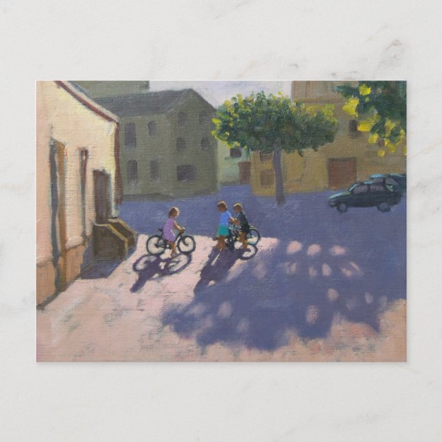 Drei Kinder mit Fahrrädern Spanien Postkarte (Vorderseite)