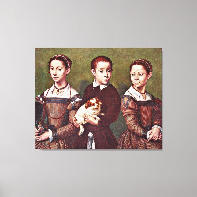 Drei Kinder mit Hund, Kunstmalerei Leinwanddruck (Vorderseite)