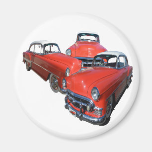 drei klassische rote und weiße Vintage-Autos, Magnet