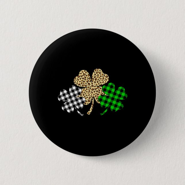 Drei Kleeblatts Leopard Buffalo Kariert St Patrick Button (Vorderseite)