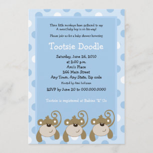 Drei kleine Affen 12x18 Blue Baby Dusche Einladung