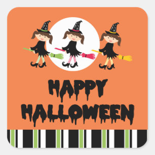Drei kleine Hexen glückliches Halloween Quadratischer Aufkleber