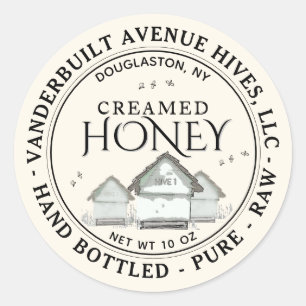 Drei kleine Hives CREAMED Honey Hand Flaschen Roh Runder Aufkleber