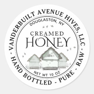Drei kleine Hives CREAMED Honey Hand Flaschen Roh Runder Aufkleber