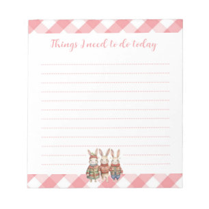 Drei kleine Kaninchen Niedlich Pink Gingham zu tun Notizblock