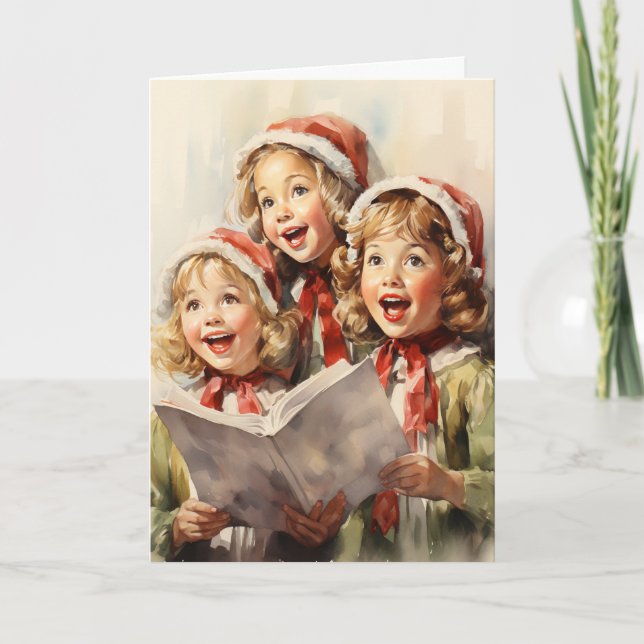 Drei kleine Mädchen singen Weihnachten Karte (Vorderseite)