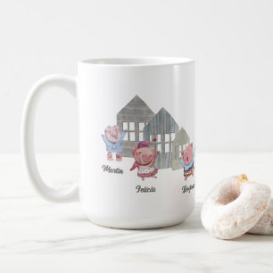 Drei kleine personalisierte Schweine mit ihren Häu Kaffeetasse