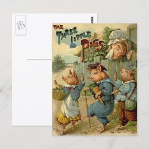 Drei kleine Schweine alte Märchen Postkarte