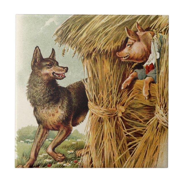 Drei kleine Schweine Big Bad Wolf, Vintage Märchen Fliese (Vorderseite)