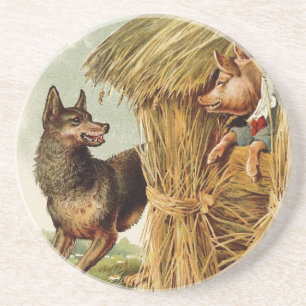 Drei kleine Schweine Böser Wolf, Vintage Märchen Sandstein Untersetzer