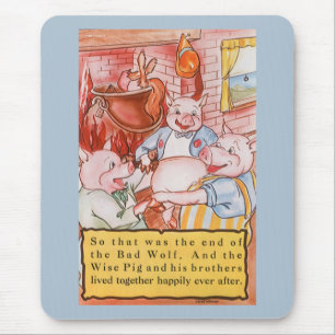 Drei kleine Schweine kochen Wolf, Vintage-Märchen Mousepad
