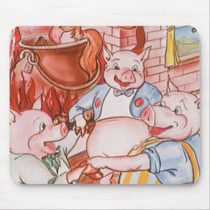 Drei kleine Schweine kochen Wolf, Vintage Märchen Mousepad