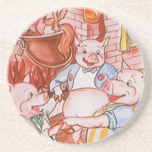 Drei kleine Schweine kochen Wolf, Vintage-Märchen Sandstein Untersetzer