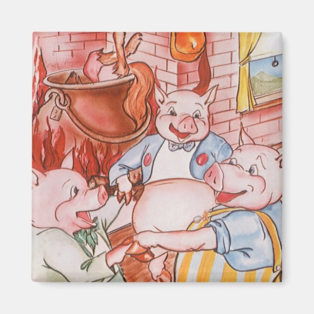 Drei kleine Schweine Kochwolf, Vintages Märchen Magnet (Vorne)