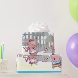 Drei kleine Schweine mit ihren Häusern Geschenkpapier