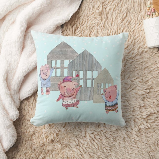 Drei kleine Schweine mit ihren Häusern Kissen (Decke)