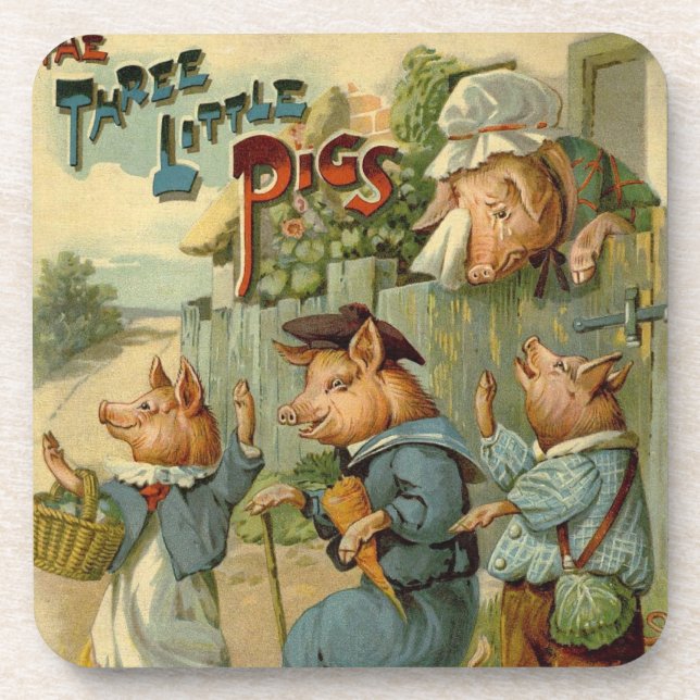 Drei kleine Schweine Vintage Märchen Getränkeuntersetzer (Vorderseite)