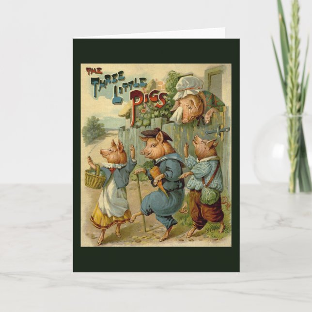 Drei kleine Schweine Vintage Märchen Karte (Vorderseite)