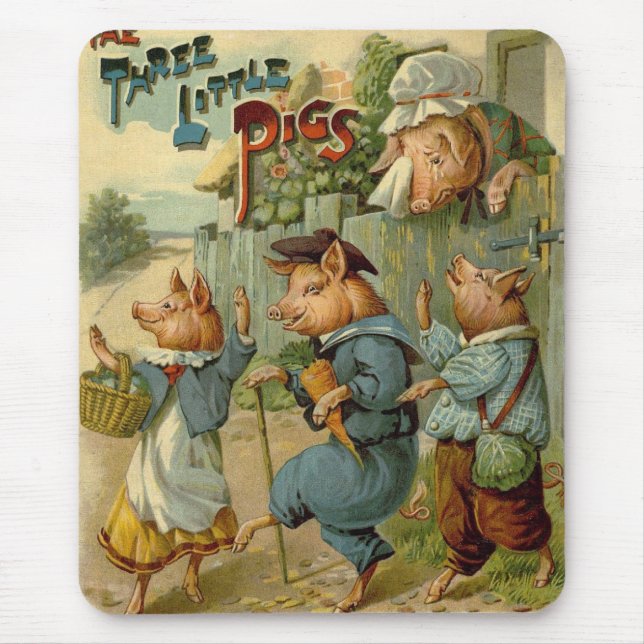 Drei kleine Schweine Vintage Märchen Mousepad (Vorne)