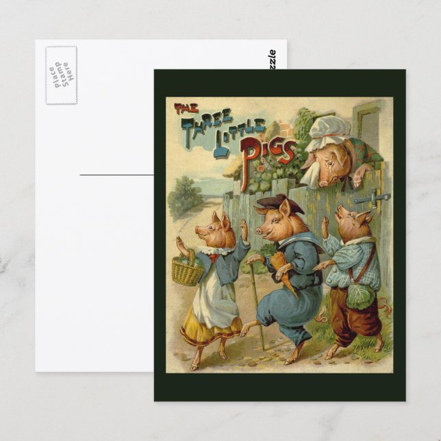 Drei kleine Schweine Vintage Märchen Postkarte (Vorne/Hinten)