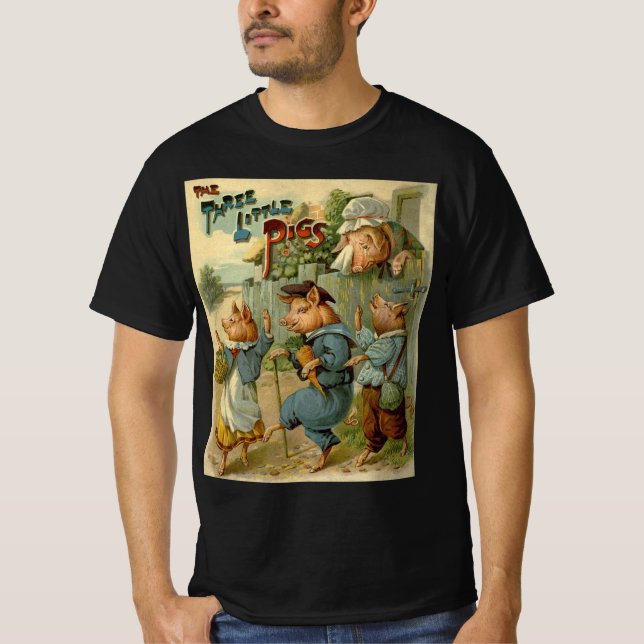 Drei kleine Schweine Vintage Märchen T-Shirt (Vorderseite)