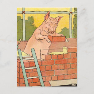 Drei kleine Schweine: Ziegel zum Bau eines Hauses Postkarte