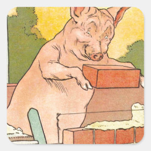 Drei kleine Schweine: Ziegelsteine, zum eines Quadratischer Aufkleber