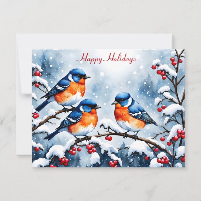 Drei kleine Singvögel und rote Berries Weihnachten (Vorderseite)
