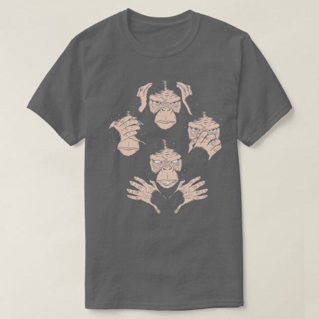 Drei kluge Affen sehen Hörgeräusch ohne böse Ape G T-Shirt (Design vorne)