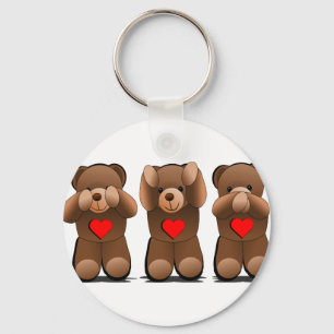 Drei kluge Affen, Teddybär-Druck Schlüsselanhänger