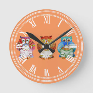 Drei kluge Eulen Runde Wanduhr